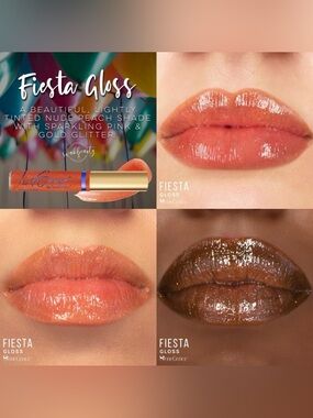 LipSense Fiesta Gloss — Nude Peach with Pink & Gold Sparkle